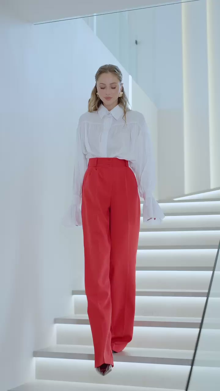 Tailored Women's Trousers in Suit Crepe Diagonal, Full-Length