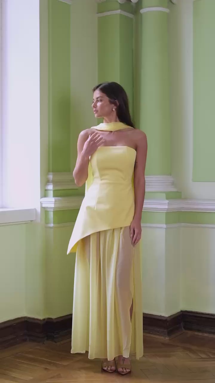 Elegant Corset Dress Set in Crepe de Chine & Vindi Chiffon