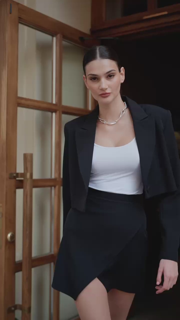 Premium Twill Skirt Suit, Cropped Jacket Suit (cropped jacket, skirt)