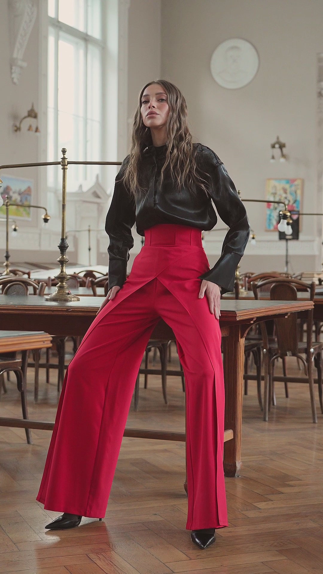 Women’s Crepe Suiting Trousers with Corset Waistband, High-Rise