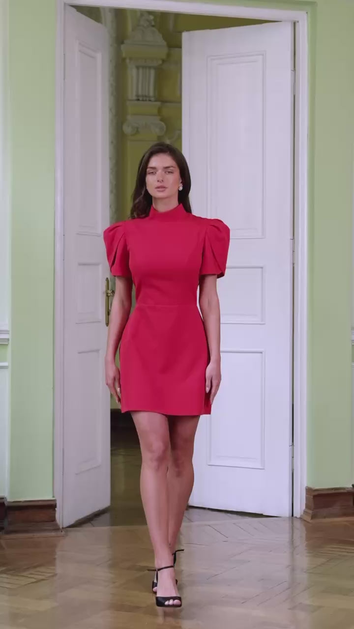 Elegant Short-Sleeve Premium-Grade Twill Party Mini Dress