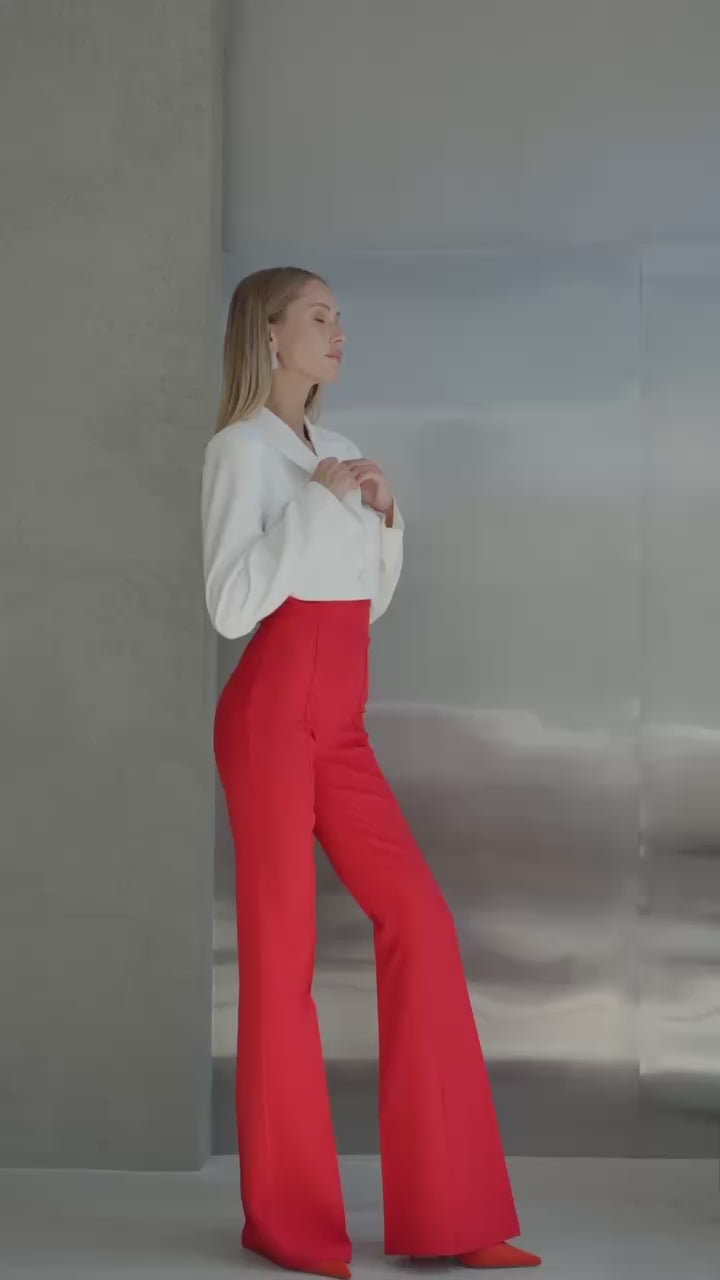 Heavy-Weight Twill Trousers High-Rise High-waisted flared pants