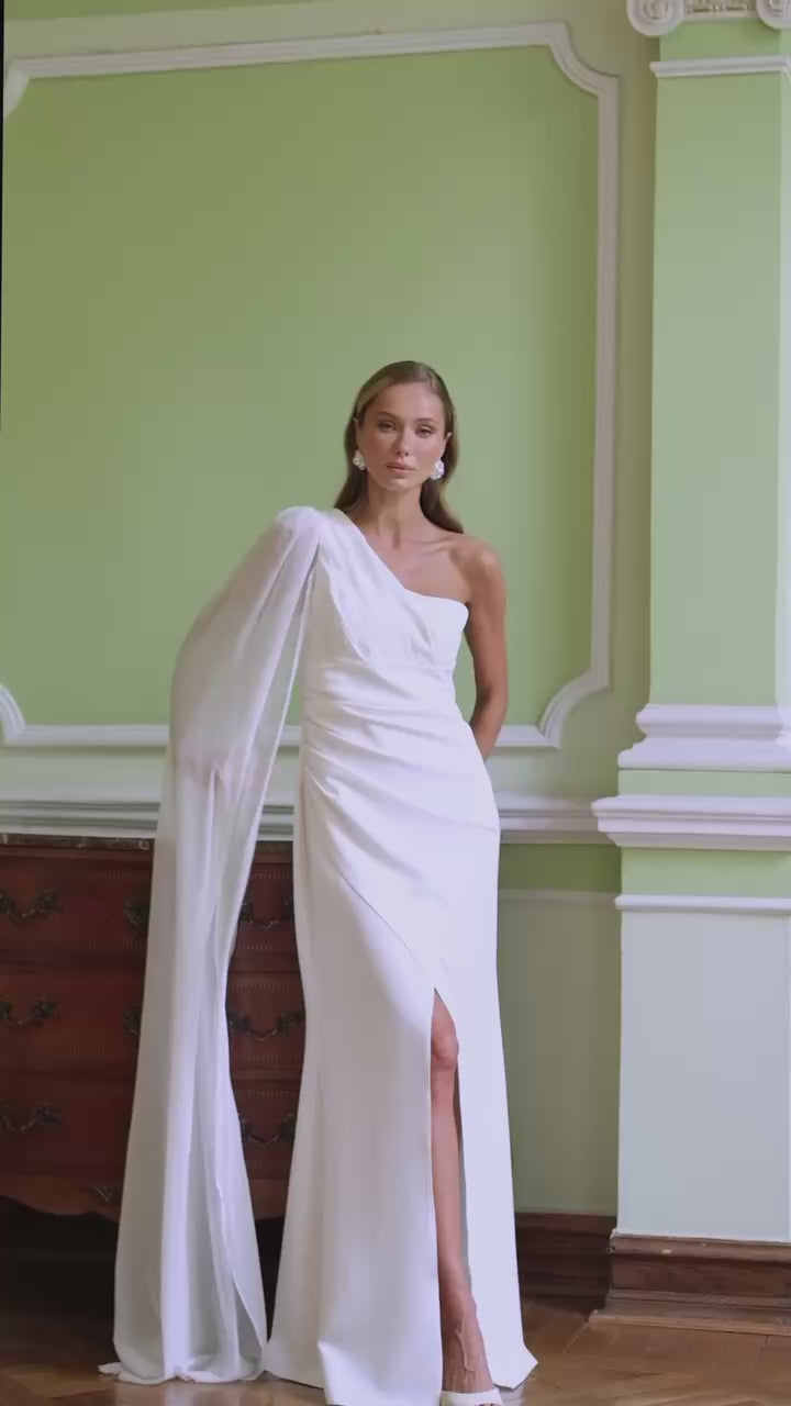 Elegant Crepe de Chine Dress with Windy Chiffon Sleeves
