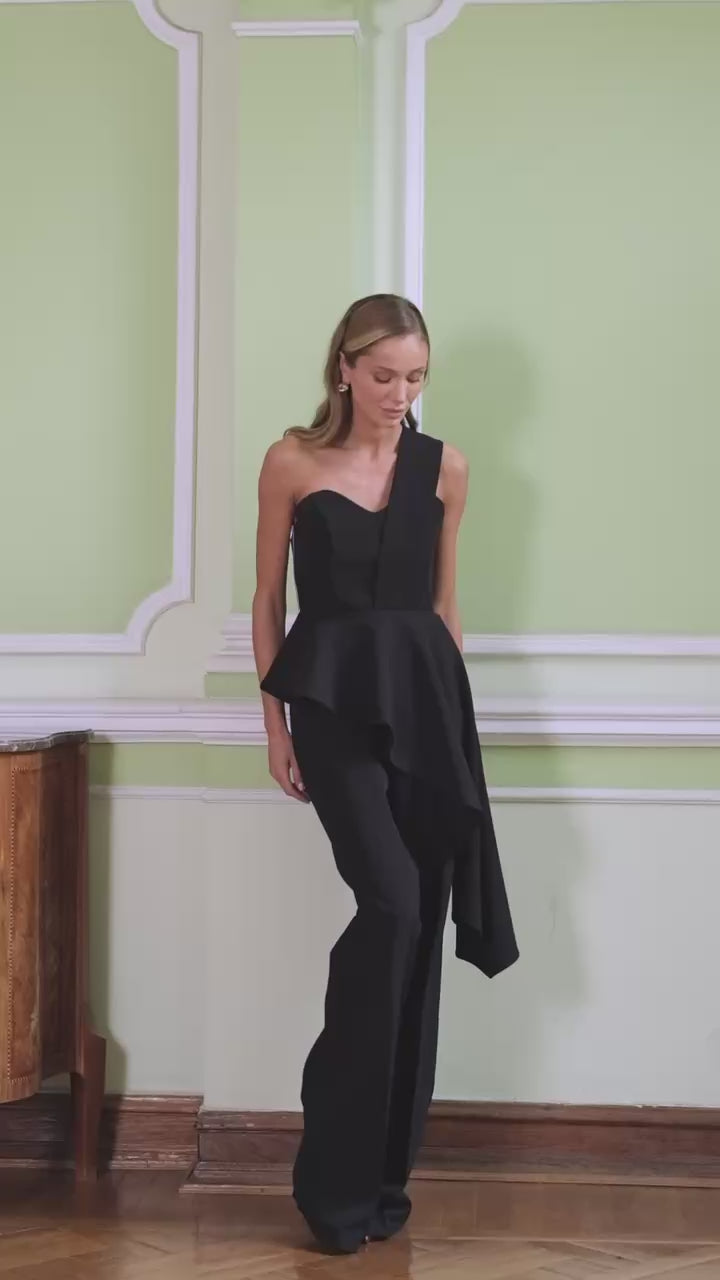 Women's Peplum Suit in Premium Twill Crepe with Tailored Pants