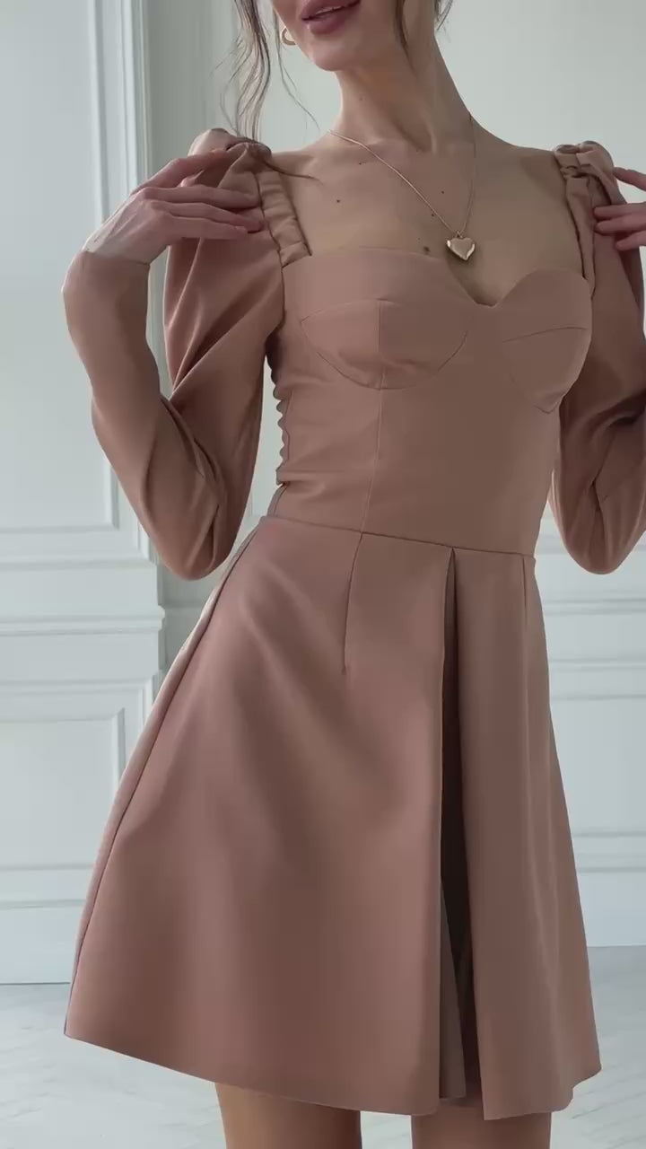 Women's Cocktail Mini Dress in Premium Twill with Silk Inserts