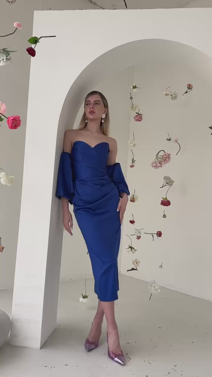 Royal Mango Satin Structured Evening Style Midi Corset Dress