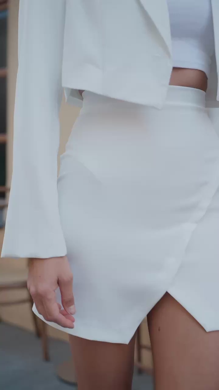 Premium Twill Skirt Suit, Cropped Jacket Suit (cropped jacket, skirt)