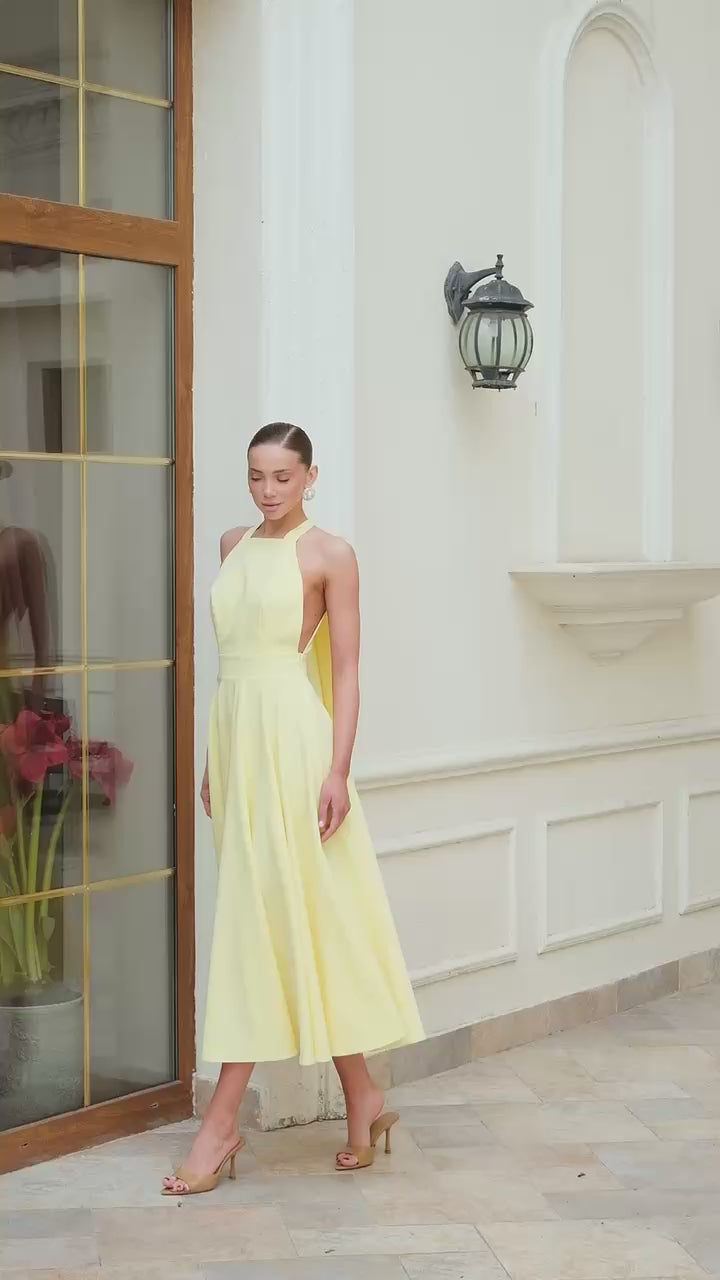 Classic Premium Twill Midi Dress with Elegant Drape, Tailored Fit