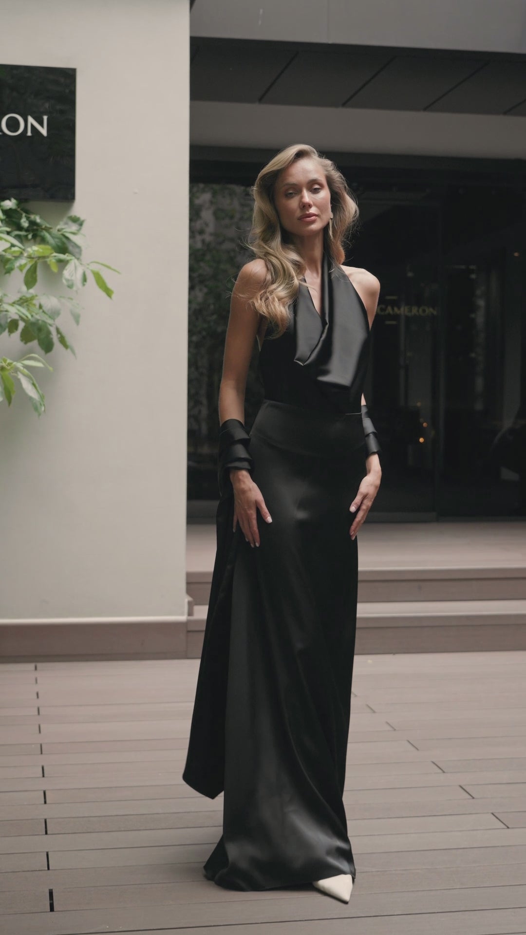 Premium Heavyweight Satin Dress with Matching Scarf, XS–L