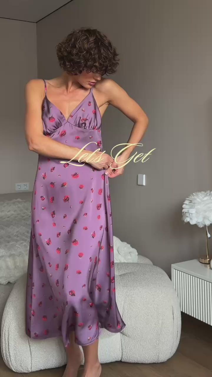 Women's Elegant Premium Double-Sided Satin Printed Dress
