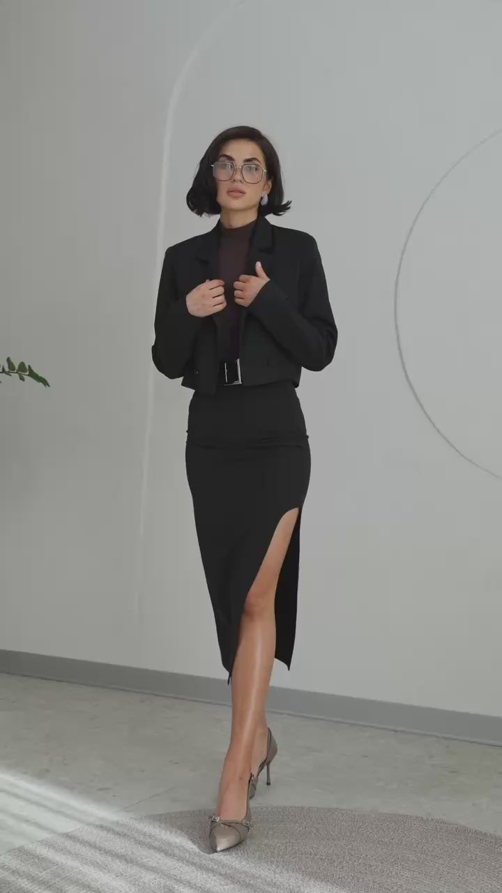 Women's Tailored Skirt Suit in Premium Twill with Lined Jacket