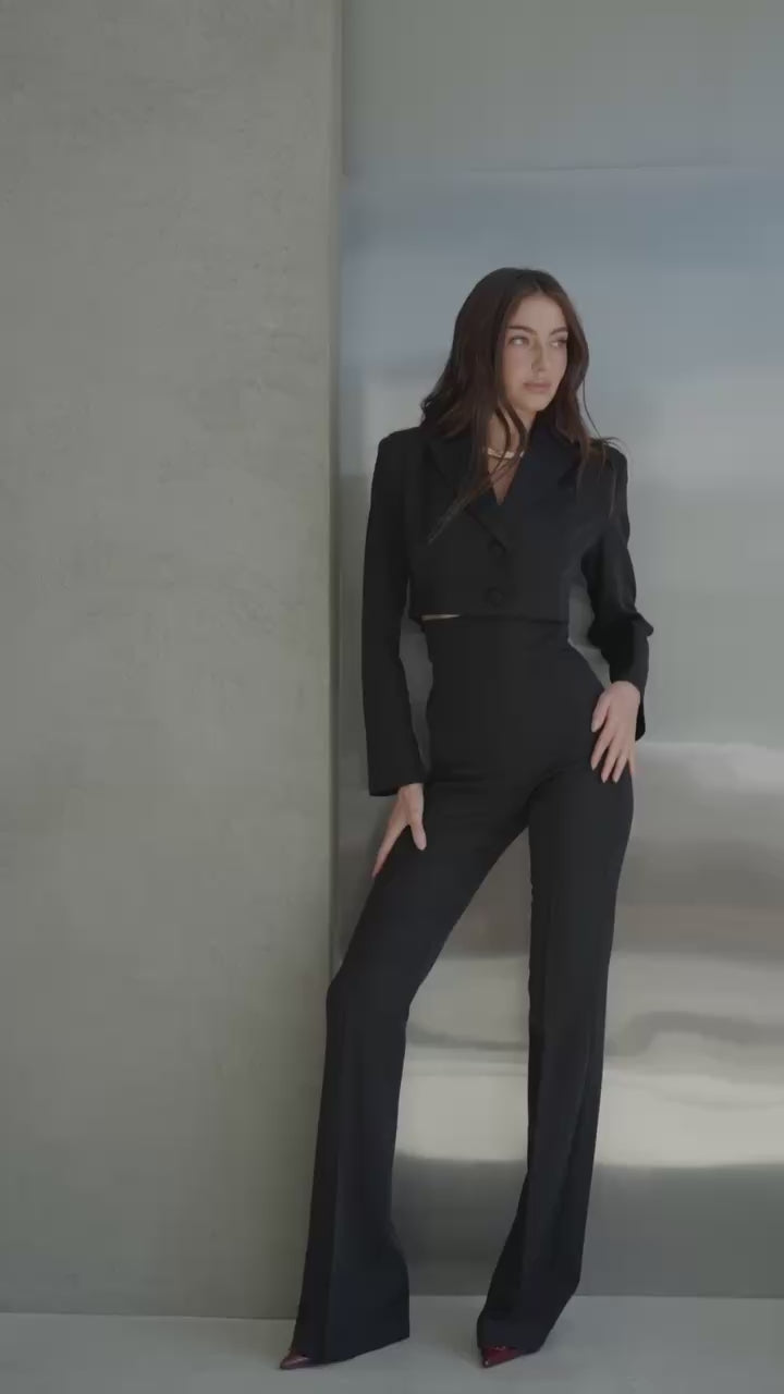 Heavy-Weight Twill Trousers High-Rise High-waisted flared pants