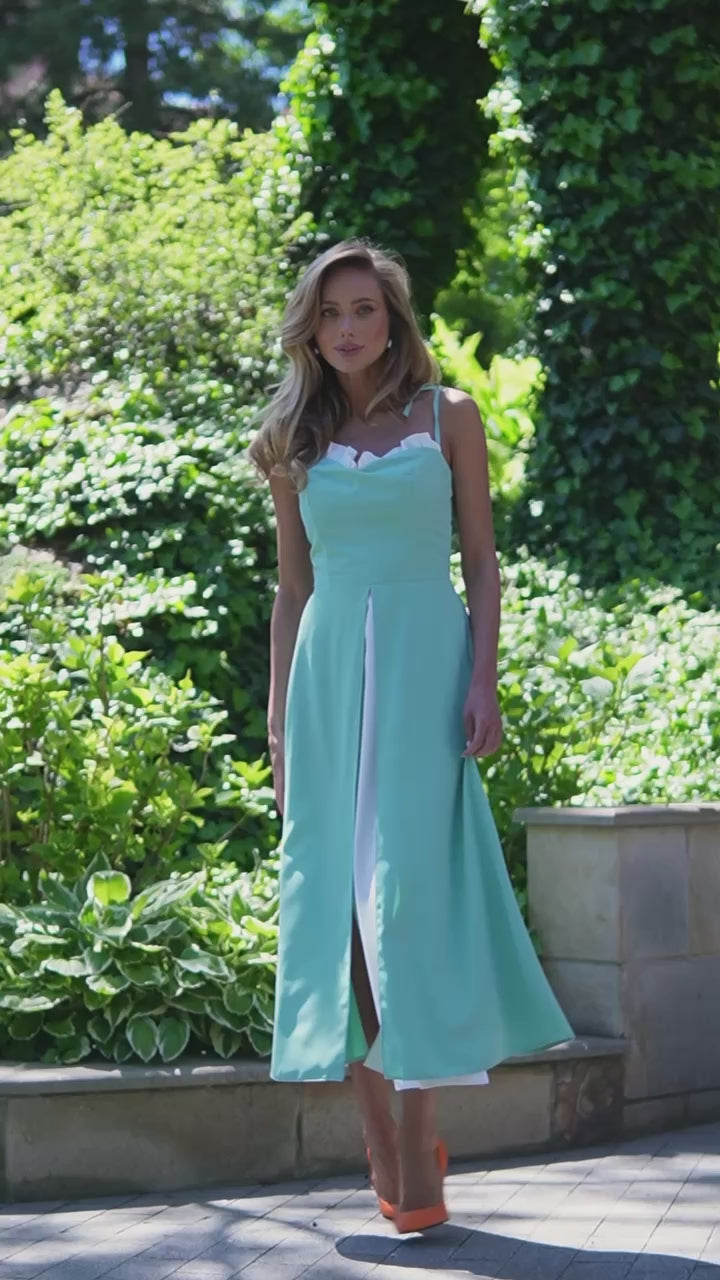 Elegant Midi Crepe Silk Dress with High Slit