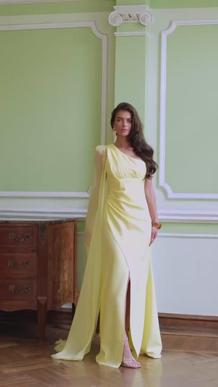 Elegant Crepe de Chine Dress with Windy Chiffon Sleeves