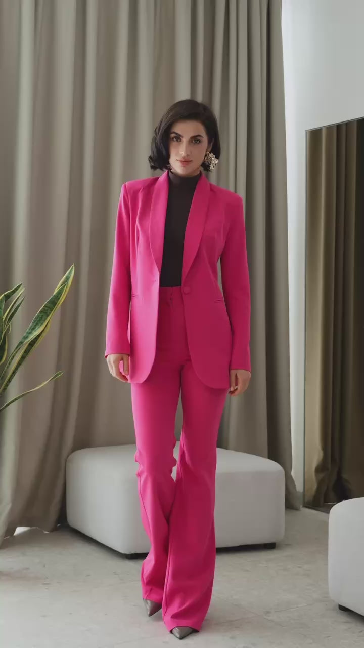 Premium Tailored Fabric Lined Blazer & Flared Trousers Suit