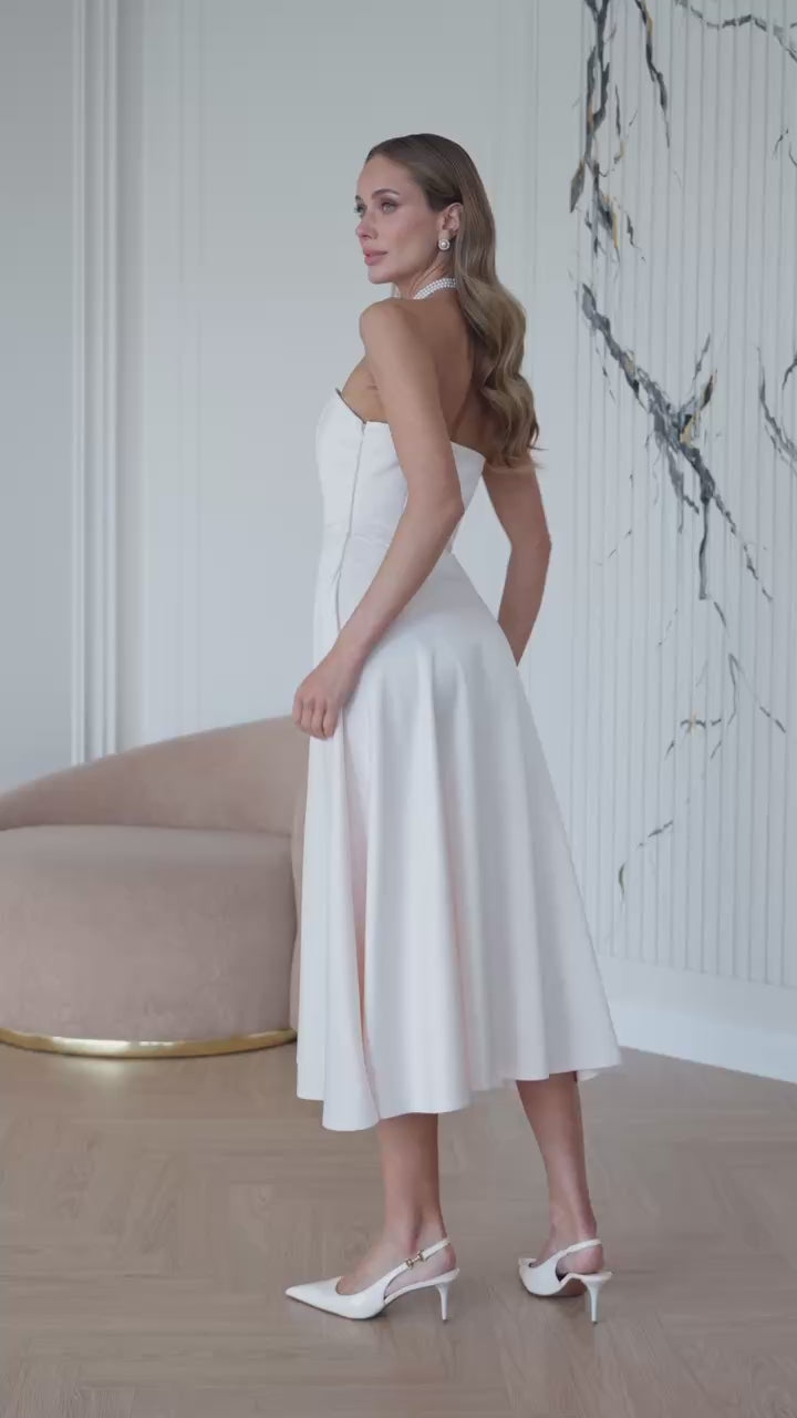 Women's Elegant Evening Midi Corset Dress in Royal Satin