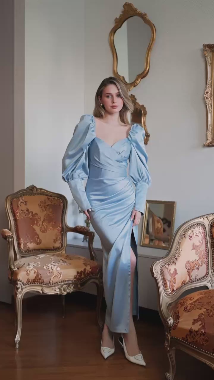 Elegant Midi Dress in Mango Royal Satin with Cuffed Sleeves