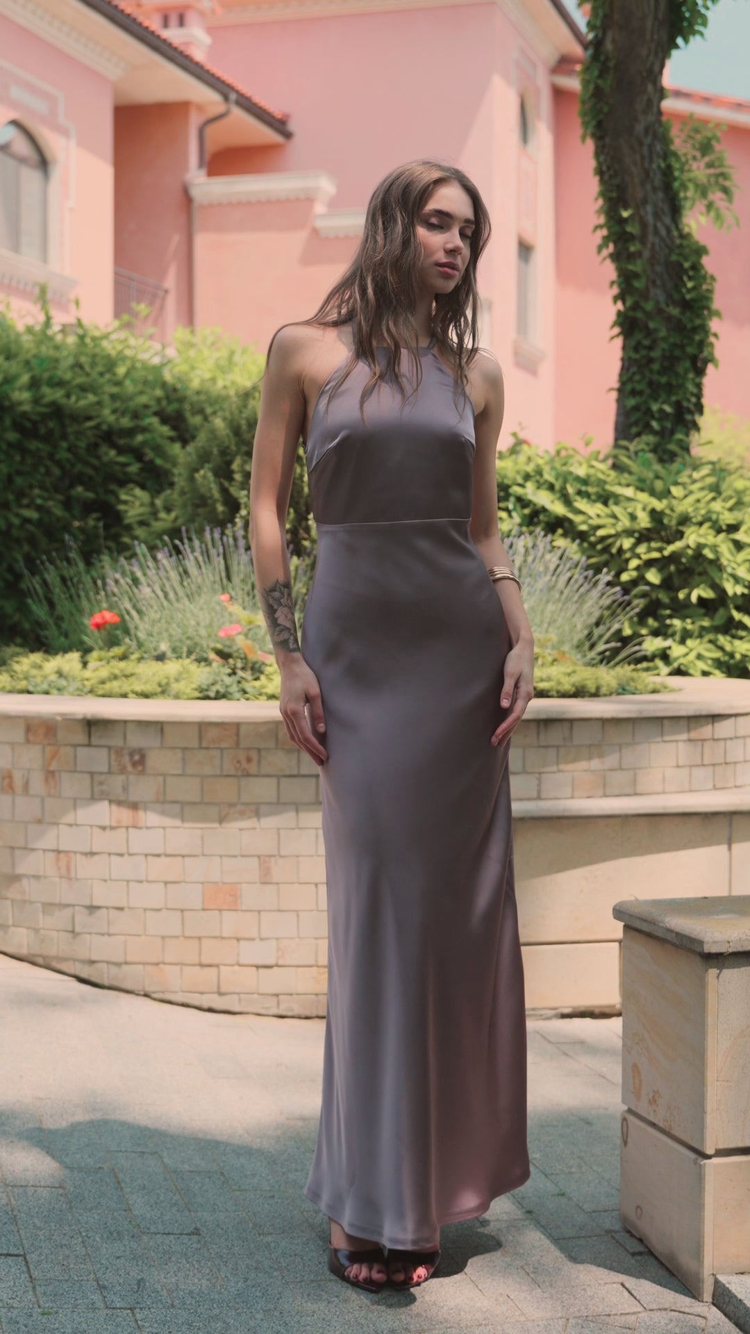 Women's Satin Maxi Dress in Black, Ivory, Cream, Burgundy, Mocha